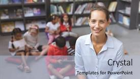  Presentation with happy korean kids - Beautiful PPT layouts featuring view of a happy teacher backdrop and a light blue colored foreground