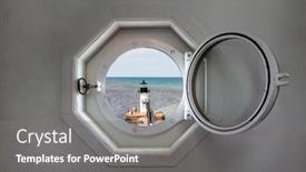  Presentation with window frame - Cool new PPT theme with view-of-a-lake backdrop and a gray colored foreground