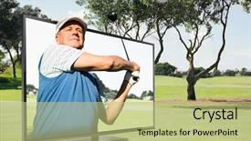  Presentation with golf - Colorful PPT layouts enhanced with view of a man playing golf against view of a park backdrop and a mint green colored foreground