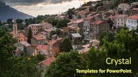  Presentation with mountain view - PPT theme enhanced with view-of-a-mountain-village background and a wine colored foreground