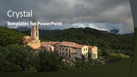  Presentation with mountain view - PPT layouts consisting of view-of-a-mountain-village background and a gray colored foreground