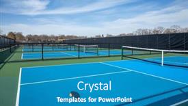  Presentation with pickleball - Presentation design with view-of-a-new-pickleball background and a teal colored foreground