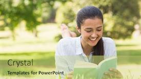  Presentation with reading - Beautiful slide set featuring view-of-a-smiling-young backdrop and a yellow colored foreground