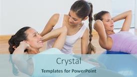  Presentation with gym ball - Theme enhanced with view of a trainer helping young woman with fitness ball at a bright gym background and a light blue colored foreground