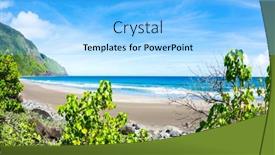  Presentation with green foliage - Amazing PPT theme having view-of-a-tropical-beach backdrop and a light blue colored foreground
