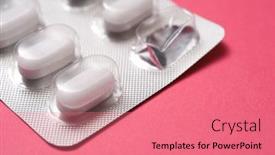  Presentation with pills - Audience pleasing PPT theme consisting of view-of-a-white-medicine backdrop and a coral colored foreground