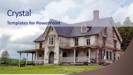  Presentation with abandoned - Audience pleasing theme consisting of view of abandoned run down backdrop and a sky blue colored foreground