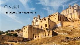  Presentation with rajasthan - Slide deck enhanced with view of amer amber fort tourist landmark rajasthan india background and a light blue colored foreground