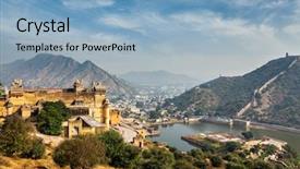  Presentation with india fort - PPT layouts consisting of view of amer amber fort background and a light blue colored foreground