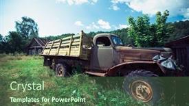  Presentation with truck - Amazing presentation theme having view-of-an-abandoned-old backdrop and a ocean colored foreground