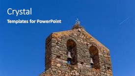  Presentation with tower - Presentation theme consisting of view-of-an-old-romanesque background and a ocean colored foreground