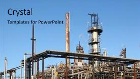  Presentation with oil refinery - Colorful PPT theme enhanced with view of an operational oil backdrop and a light blue colored foreground