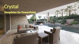  Presentation with swimming pool - Cool new presentation theme with view of an outdoor room backdrop and a tawny brown colored foreground