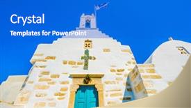  Presentation with church blue - Cool new PPT theme with view of anchient white greek backdrop and a cobalt blue colored foreground