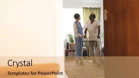  Presentation with senior asian - Colorful presentation theme enhanced with view of asian female nurse backdrop and a coral colored foreground