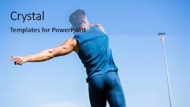  Presentation with athlete - PPT theme with view of athlete throwing discus background and a light blue colored foreground