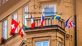  Presentation with building - Beautiful presentation theme featuring view-of-balcony-of-old backdrop and a coral colored foreground