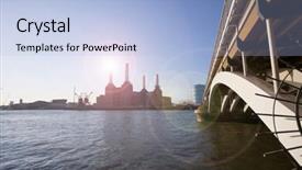  Presentation with station - Presentation theme consisting of britain industrial contemporary buildings - view of battersea power station background and a light blue colored foreground