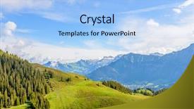  Presentation with snow mountain - PPT layouts enhanced with view of beautiful landscape in the alps with fresh green meadows and snow-capped mountain tops in the background on a sunny day with blue sky and clouds in springtime background and a light blue colored foreground