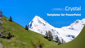  Presentation with springtime - Audience pleasing presentation design consisting of view of beautiful landscape in the alps with fresh green meadows and snow-capped mountain tops in the background on a sunny day with blue sky and clouds in springtime backdrop and a gray colored foreground