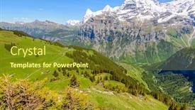  Presentation with snow mountain - Theme enhanced with view of beautiful landscape in the alps with fresh green meadows and snow-capped mountain tops in the background on a sunny day with blue sky and clouds in springtime background and a tawny brown colored foreground