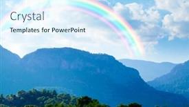  Presentation with sky rainbow - Slides enhanced with view of beautiful landscape with mountains and rainbow in sky background and a sky blue colored foreground