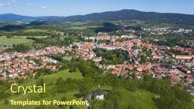  Presentation with crucifix - Presentation design enhanced with view-of-beautiful-town-cesky background and a tawny brown colored foreground