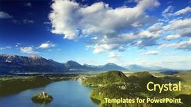  Presentation with panoramic - Presentation design enhanced with view of bled lake slovenia background and a tawny brown colored foreground