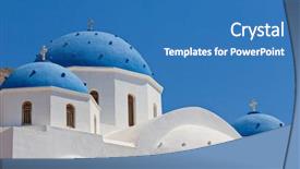  Presentation with greece blue - Slides enhanced with view of blue dome church background and a teal colored foreground