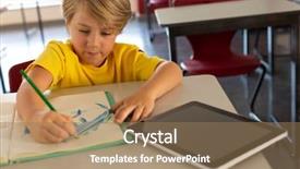  Presentation with high school - Audience pleasing PPT theme consisting of view of boy drawing sketch backdrop and a coral colored foreground