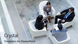  Presentation with team business top view - Beautiful slide set featuring view of business people discussion backdrop and a light blue colored foreground