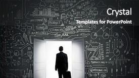  Presentation with rear view of bodyguard - Slide deck with view of businessman entering open background and a dark gray colored foreground