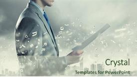  Presentation with reading - Colorful PPT theme enhanced with view of businessman reading document backdrop and a soft green colored foreground