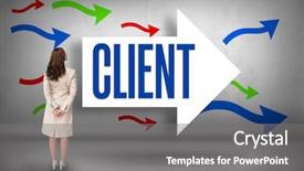  Presentation with rear view of bodyguard - Amazing slide deck having view of businesswoman against arrow backdrop and a gray colored foreground