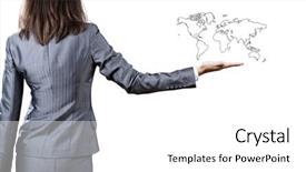  Presentation with globe - Beautiful presentation theme featuring view of businesswoman holding globe backdrop and a  colored foreground