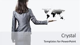  Presentation with cutout paper people standing around globe holding hands - Slide set featuring view of businesswoman holding globe background and a  colored foreground