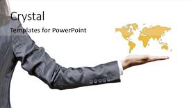  Presentation with cutout paper people standing around globe holding hands - PPT theme consisting of view of businesswoman holding globe background and a  colored foreground