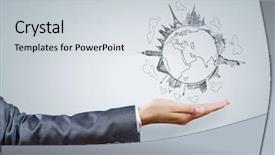  Presentation with globe - Cool new theme with view of businesswoman holding globe backdrop and a  colored foreground