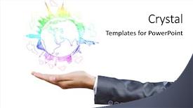  Presentation with palm - Colorful PPT layouts enhanced with 3d rendering christmas ball decorated with the flag of greece backdrop and a light blue colored foreground.