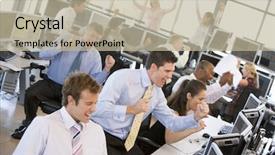  Presentation with gestion de stock - Audience pleasing presentation theme consisting of view of busy stock traders backdrop and a mint green colored foreground