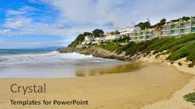 Presentation with beach - Amazing slides having view-of-cala-crancs-beach backdrop and a coral colored foreground