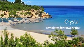  Presentation with beach - Audience pleasing slide set consisting of view of cala forn beach in ametlla de mar spain backdrop and a teal colored foreground