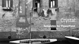  Presentation with canal - Amazing slide deck having view-of-canal-with-boats backdrop and a gray colored foreground