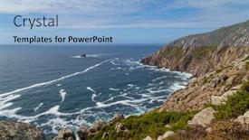  Presentation with pilgrim - PPT theme enhanced with view-of-cape-finisterre-la background and a light blue colored foreground