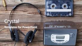  Presentation with tape recorder - PPT theme consisting of top view of cassette tape background and a gray colored foreground