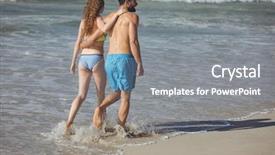  Presentation with walking - Slide set enhanced with view of caucasian couple walk background and a  colored foreground