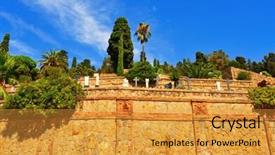  Presentation with cemetery - Colorful theme enhanced with view of cementiri del sud-oest or montjuic cemetery in barcelona spain backdrop and a gold colored foreground