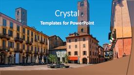  Presentation with sky blue - Presentation theme having view-of-central-town-square background and a teal colored foreground