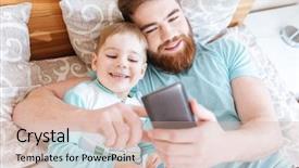  Presentation with analysis risk top view - Audience pleasing presentation theme consisting of view of cheerful bearded father backdrop and a soft green colored foreground