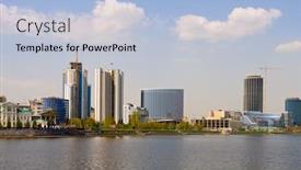  Presentation with cityscape - Presentation having view-of-cityscape-quay-wharf background and a light blue colored foreground